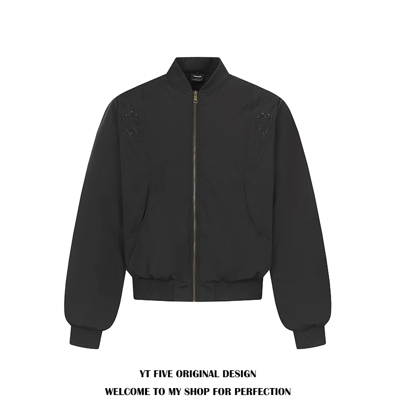 YTFIVE国潮美式复古斑纹钉珠刺绣cleanfit飞行员棉衣男女基础棉服