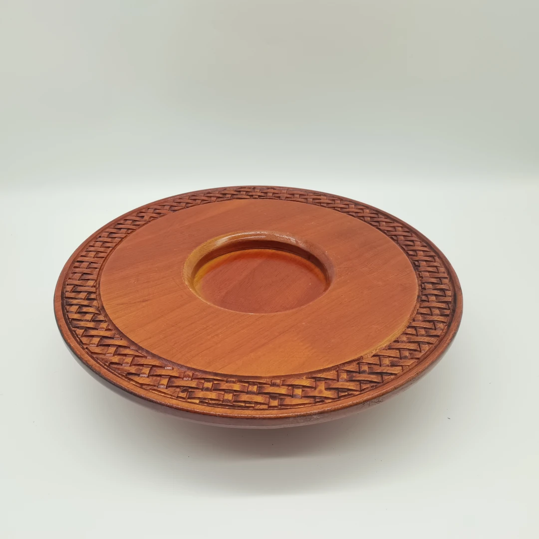 民族风实木雕刻奶豆腐饼精美复古摆盘专用木盘果盘圆形