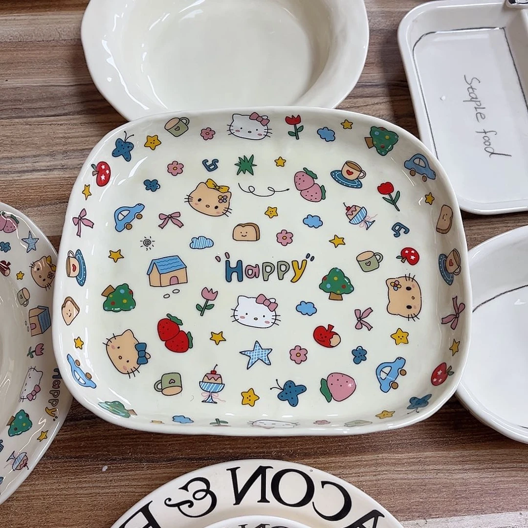 陶瓷凯蒂猫8寸方盘陶瓷餐具系列默认微微瑕