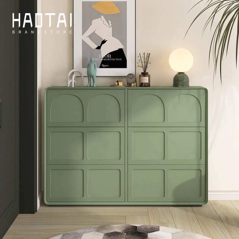 全实木法式烤漆超薄鞋柜翻斗家用极窄门厅柜奶油小户型门口玄关柜