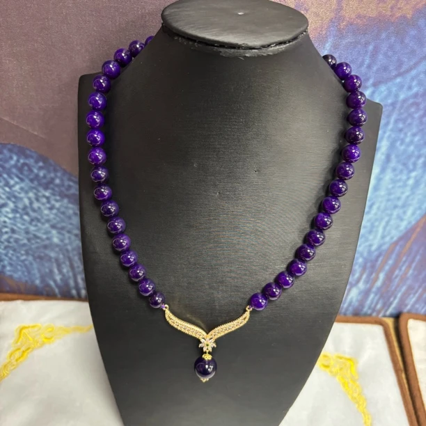 天然玉石紫衫醇掌上明珠项链