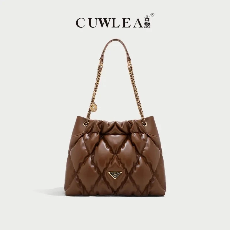 【CUWLEA/古黎】新款垃圾袋单肩斜挎包菱格绣线包GL-6118