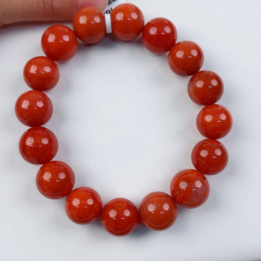 南红玛瑙瓦西圆珠收藏级单圈14mm未镶嵌