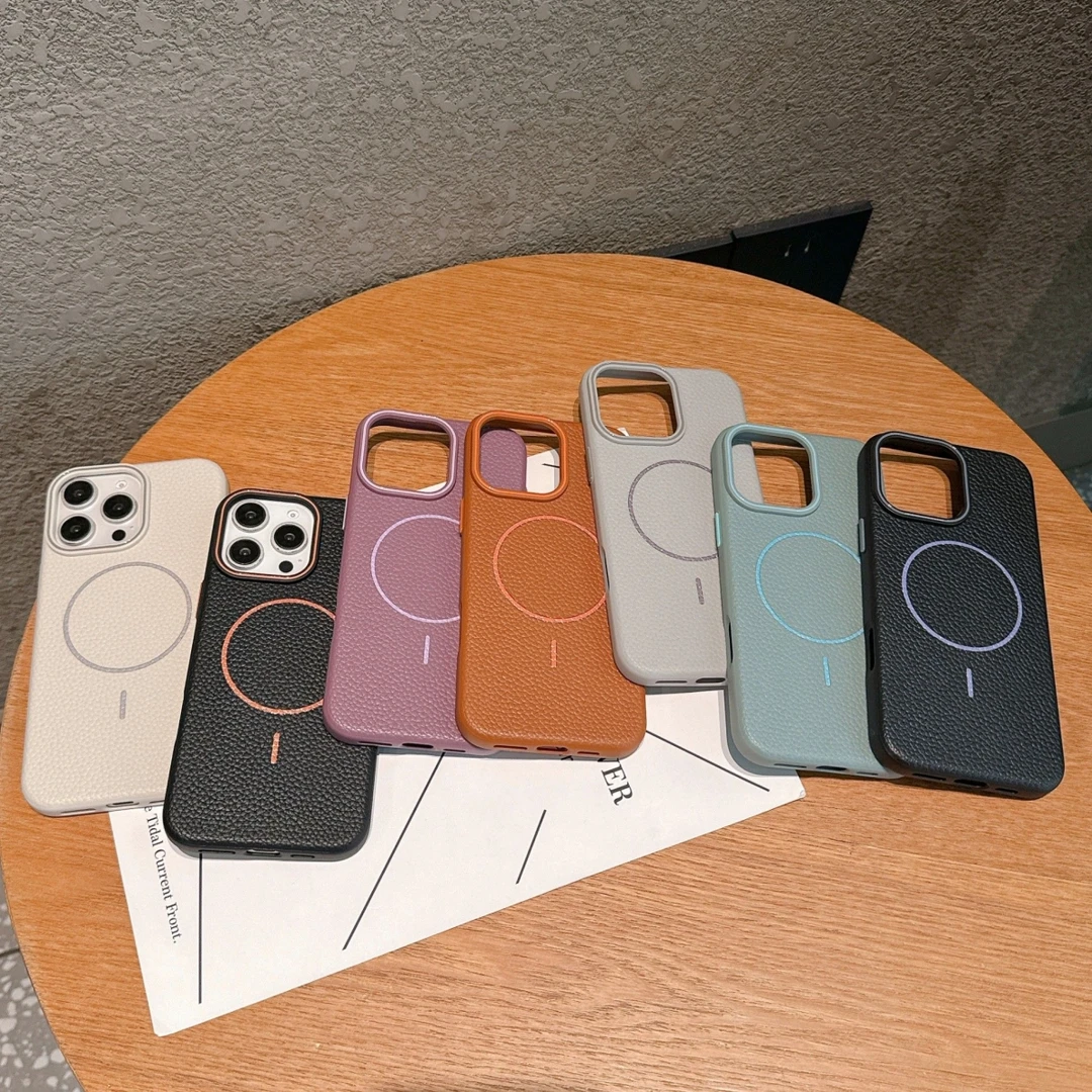 ins高级素皮荔枝纹适用iPhone15pro苹果14手机壳16ProMax新款11磁