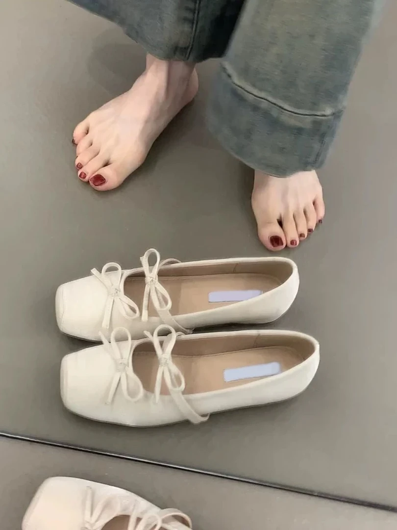 方头蝴蝶结芭蕾舞鞋温柔法式内增高玛丽珍鞋晚风浅口单鞋2025新款