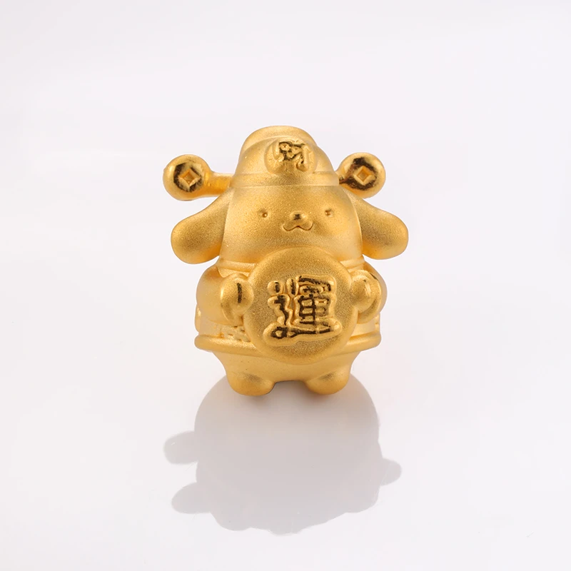 足金999财神布丁狗素金3D硬金手串