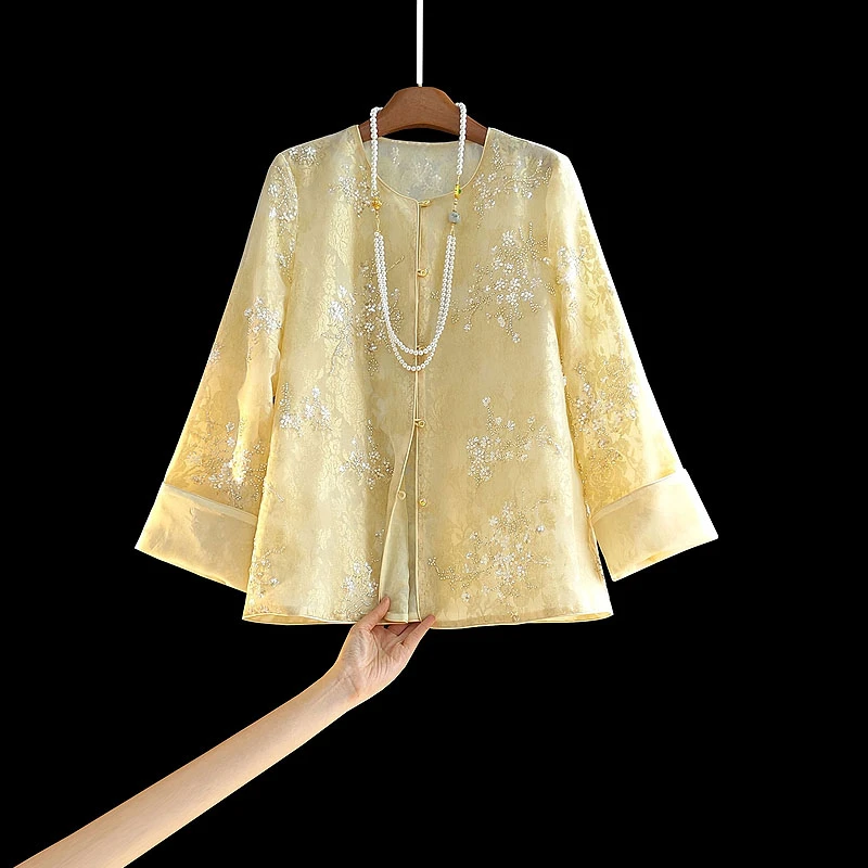 深圳南油2025高级感手工钉珠刺绣国风女士上衣