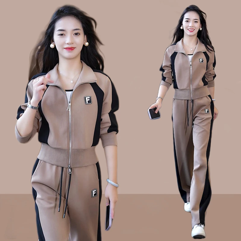 高含棉休闲运动服套装女2025春秋季新款时尚洋气卫衣阔腿裤两件套