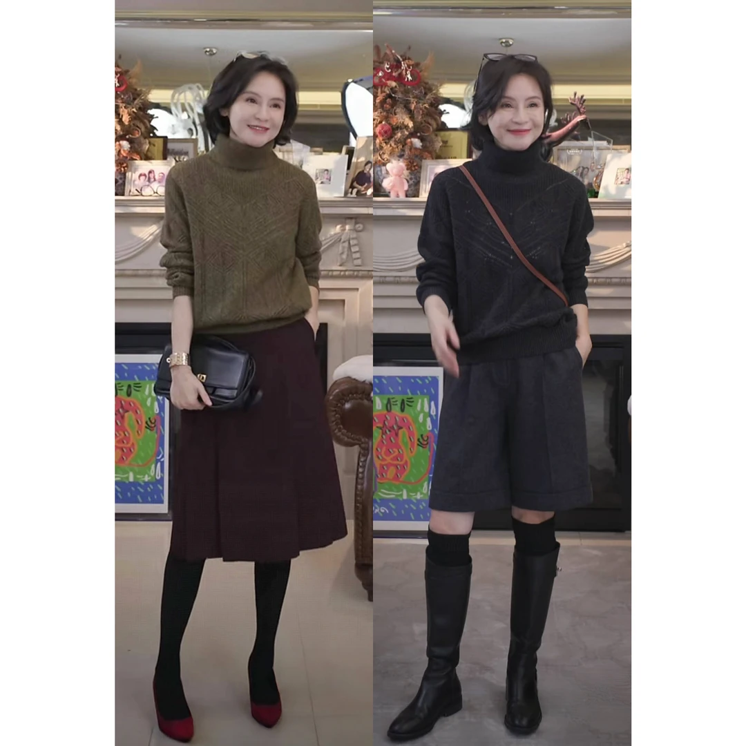 我是摩羯黑标 咸菜绿 P家100羊绒日本岛精菱形提花保暖秋冬毛衣