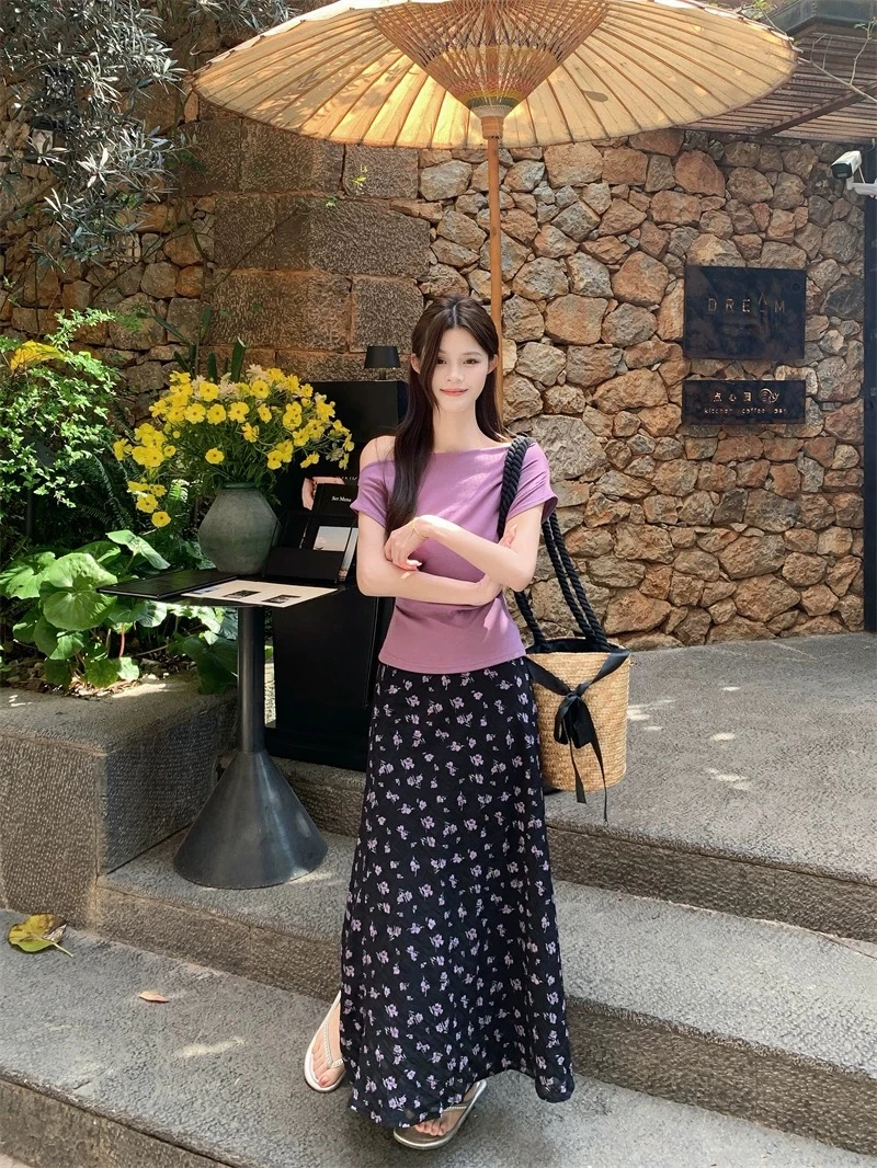 仲夏夜之梦度假风长半身裙女夏季高腰A字百搭小众碎花裙温柔