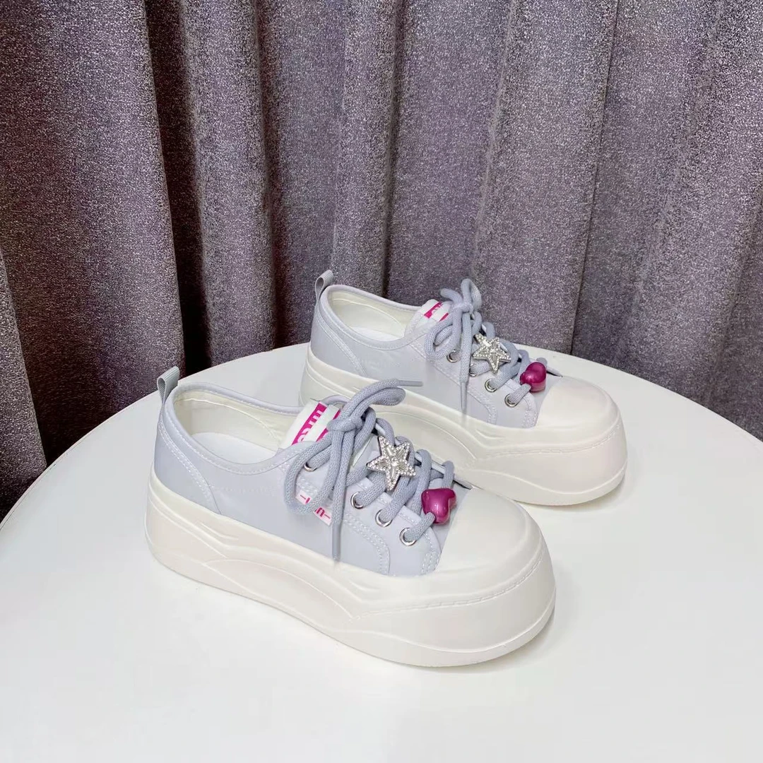 C7292  灰色  百搭厚底板鞋女款夏季2025新款增高小白鞋