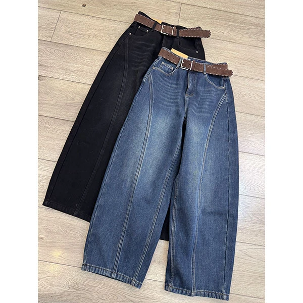 冬款加厚绒配腰带潮流时尚百搭弯刀牛仔裤 16513