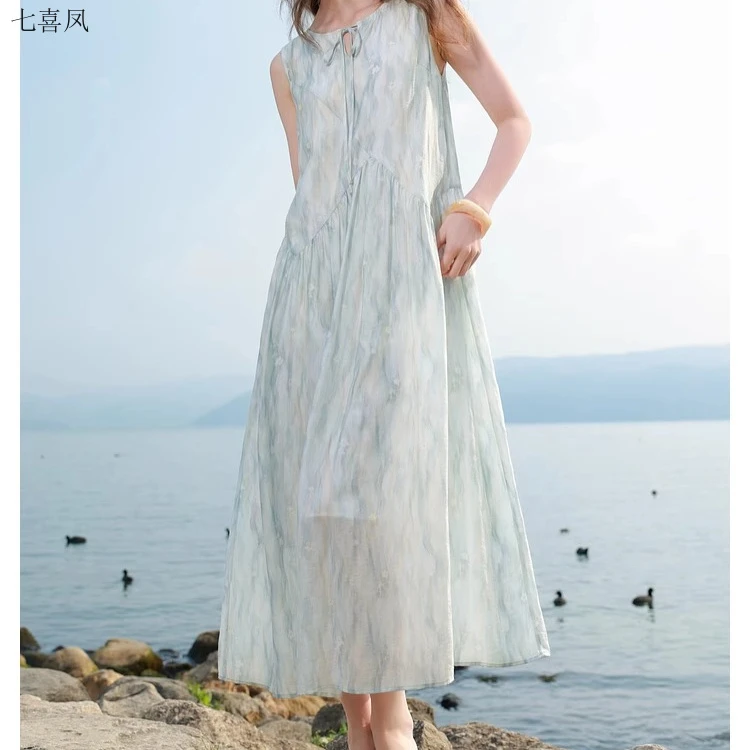 2025夏季新款连衣裙背心碎花长裙女设计感裙
