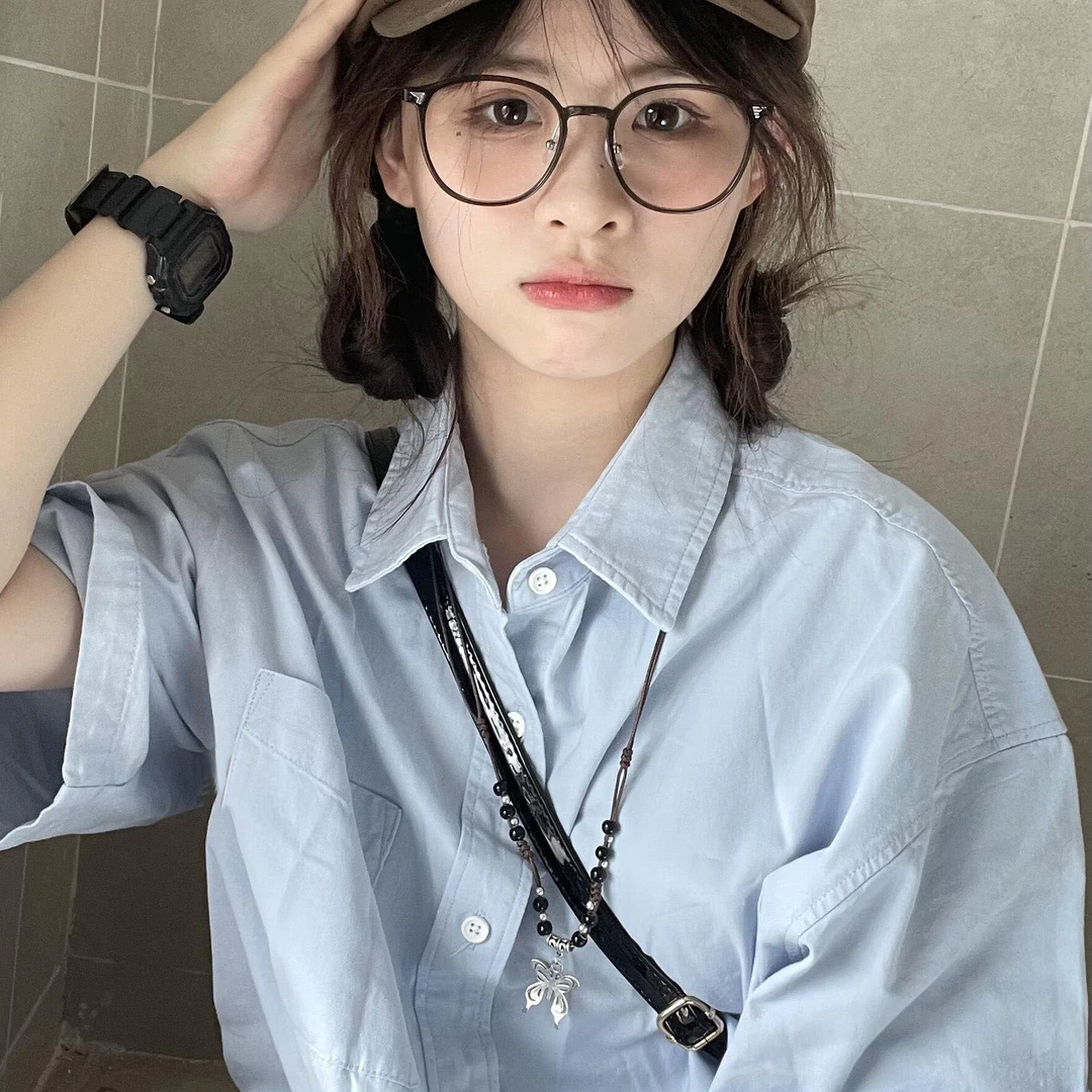 小个子穿搭衬衫女慵懒风宽松衬衣开衫外套短袖上衣港味