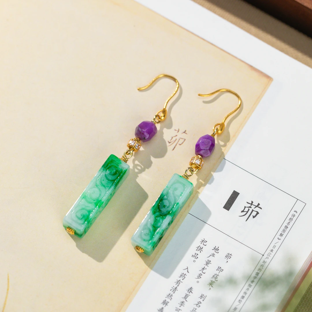 S-《翠知锦》原创18k翡翠耳坠-ADY75723（多样性发货）