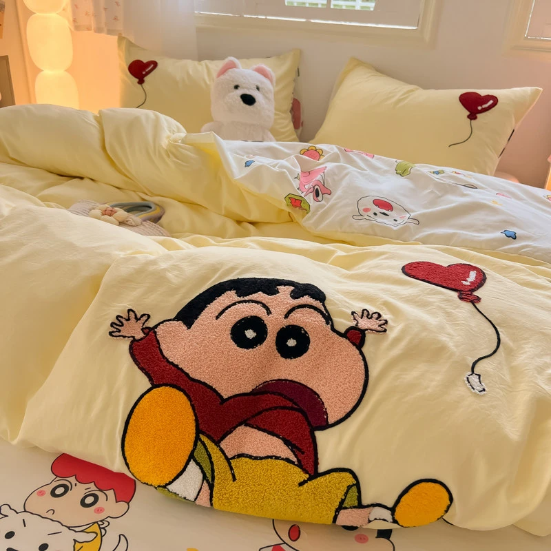 可爱ins蜡笔小新水洗棉四件套学生宿舍床单被套三件套床笠床品4季