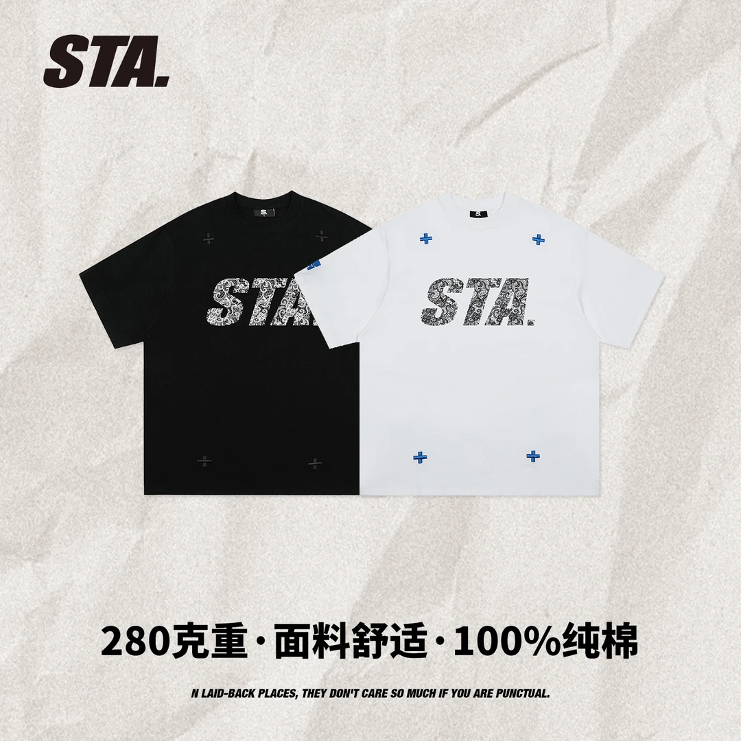 STA国潮280克重重磅复古街头纯棉圆领夏季半袖男短袖t恤