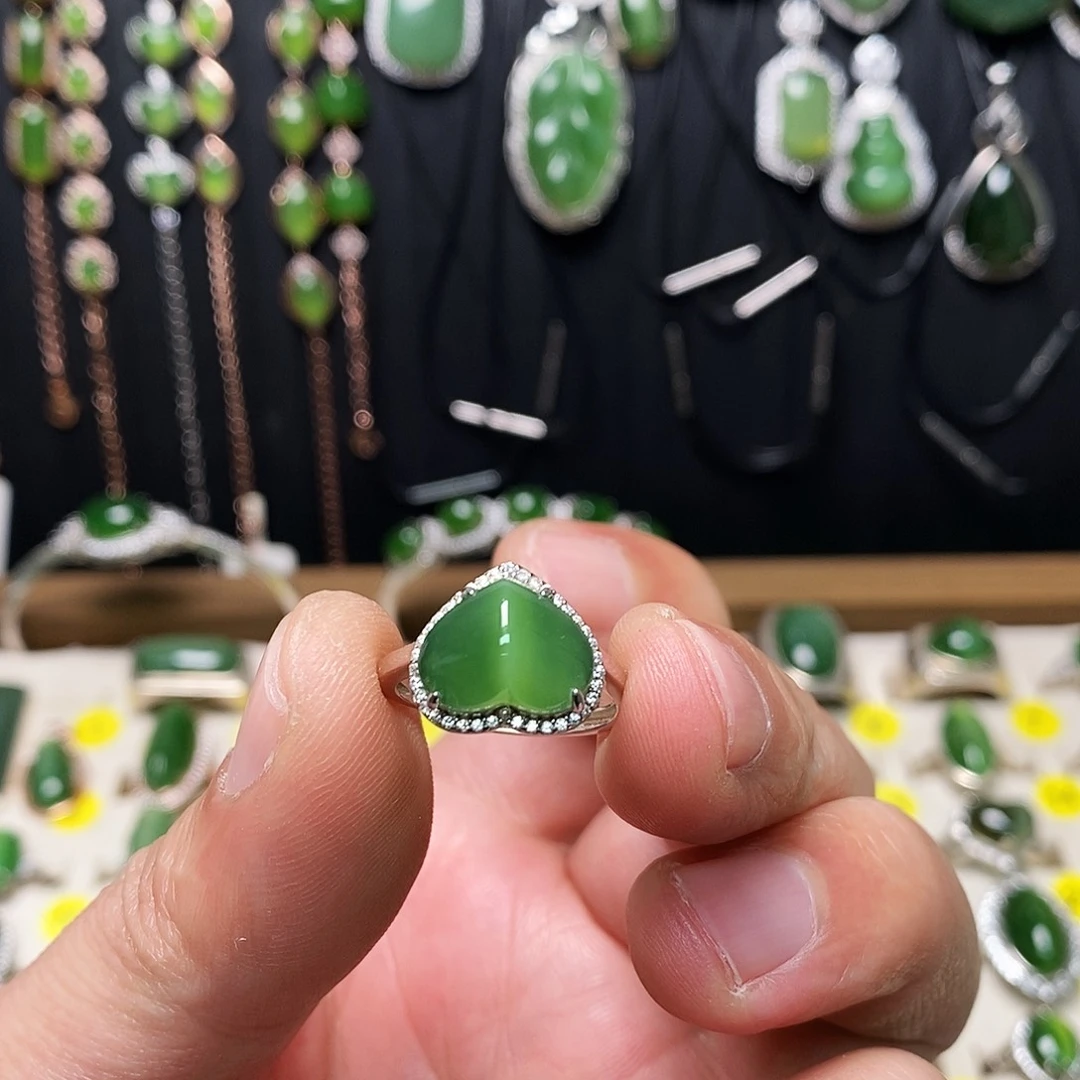 和田玉（碧玉）银S925镶嵌戒指