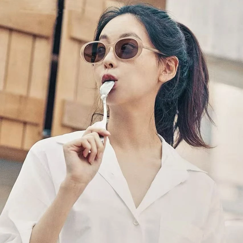 Quinoa太阳眼镜框女防晒防紫外线板材墨镜法式复古圆框 58255-321