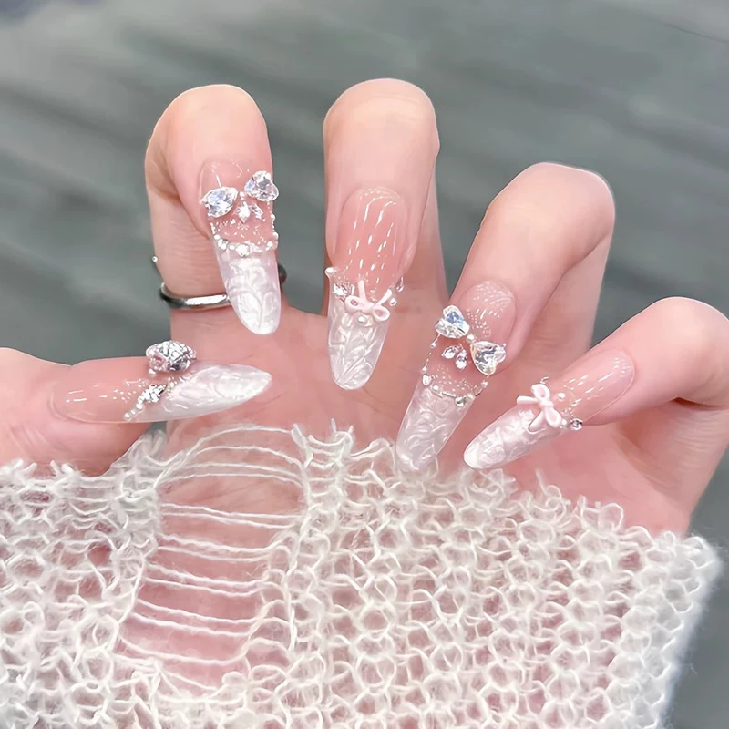 云间夏天花嫁手工美甲穿戴甲精致法式绝美lo娘新娘美甲贴片