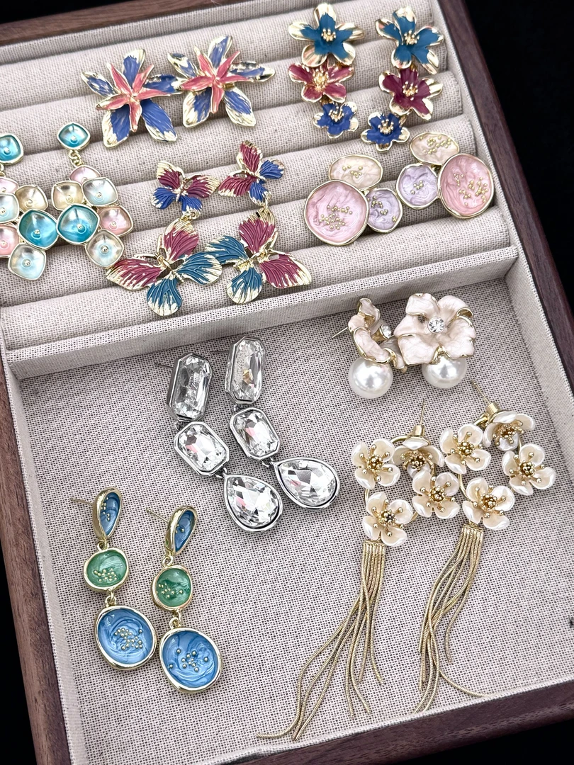 合金锆石耳饰 复古百搭高级感时尚长款甜美可爱气质耳饰耳钉饰品