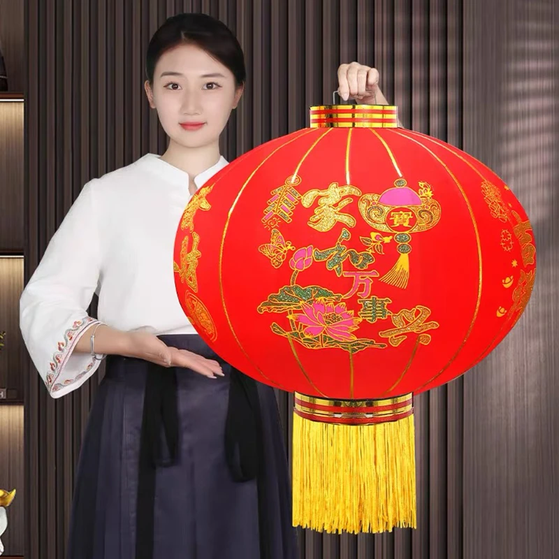 春节新年大红植绒户外防水大门阳台装饰喜庆新款2025灯笼