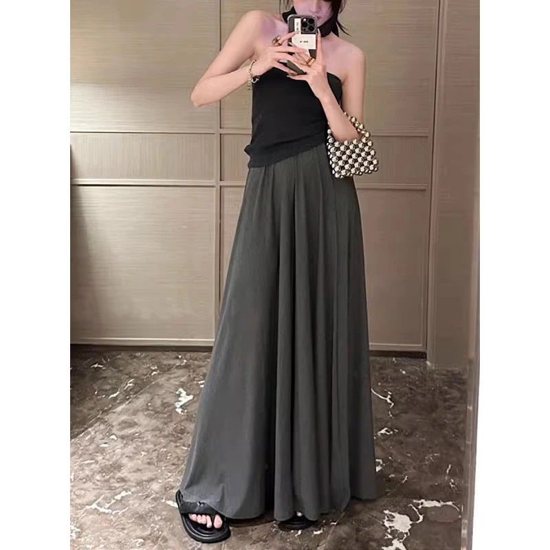 法式灰色莫代尔薄款半身裙女夏季黑色慵懒a字裙飘逸垂坠感长裙子