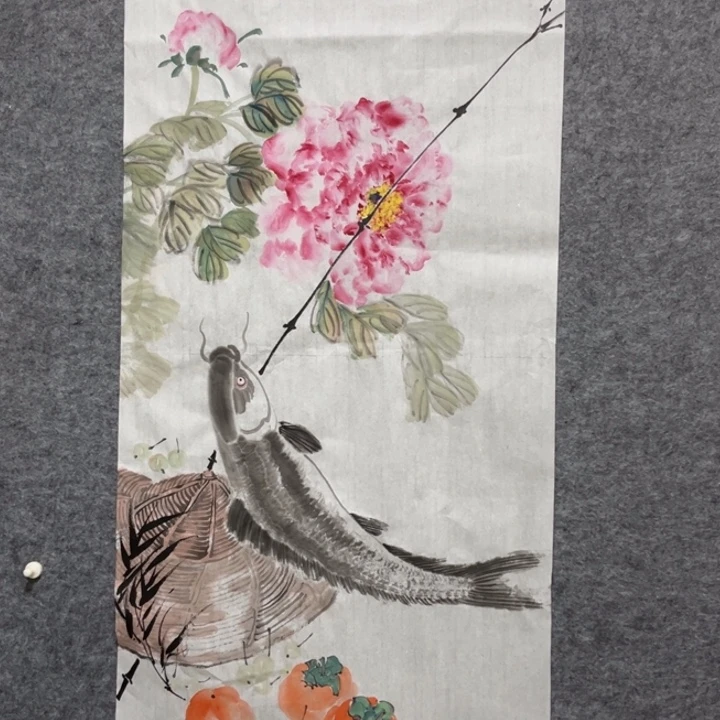 秦***武带灯款大鱼书画艺术作品三尺