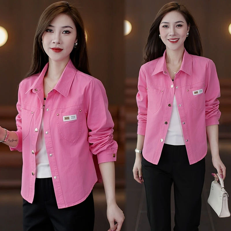 早秋薄款衬衫外套女小个子2024新款韩版时尚休闲短款长袖翻领上衣
