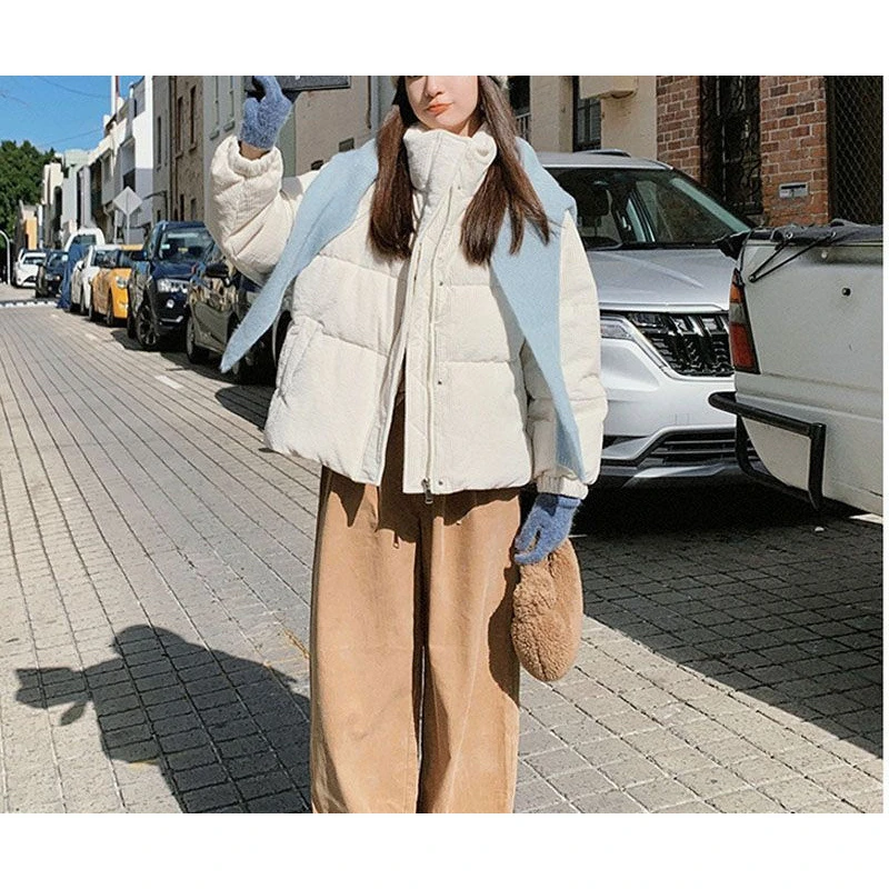 港风立领宽松棉服慵懒风学院风通勤加厚外套