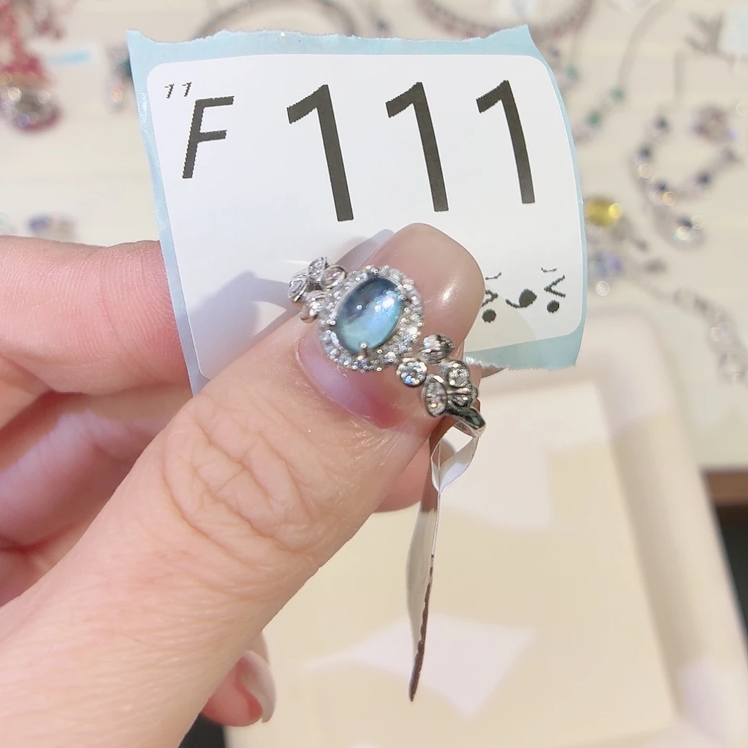 戒圈海蓝宝石银S925镶嵌