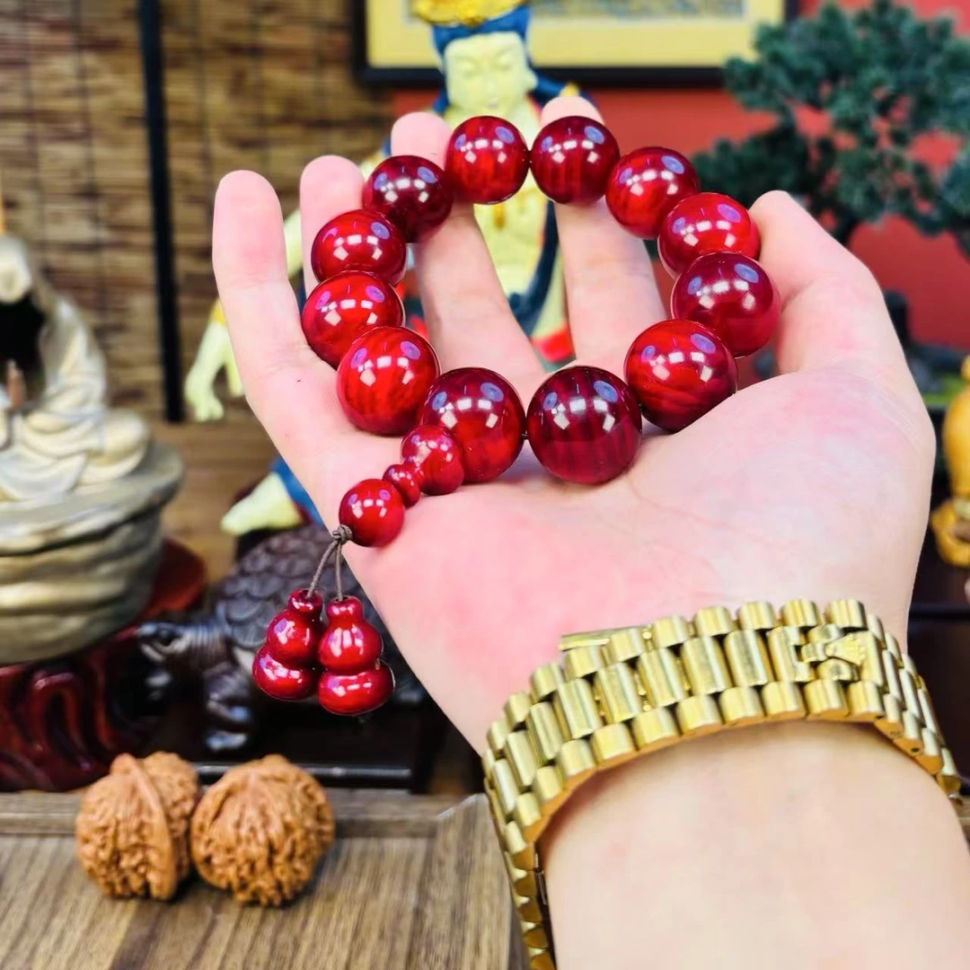 精品琥珀木手串  红