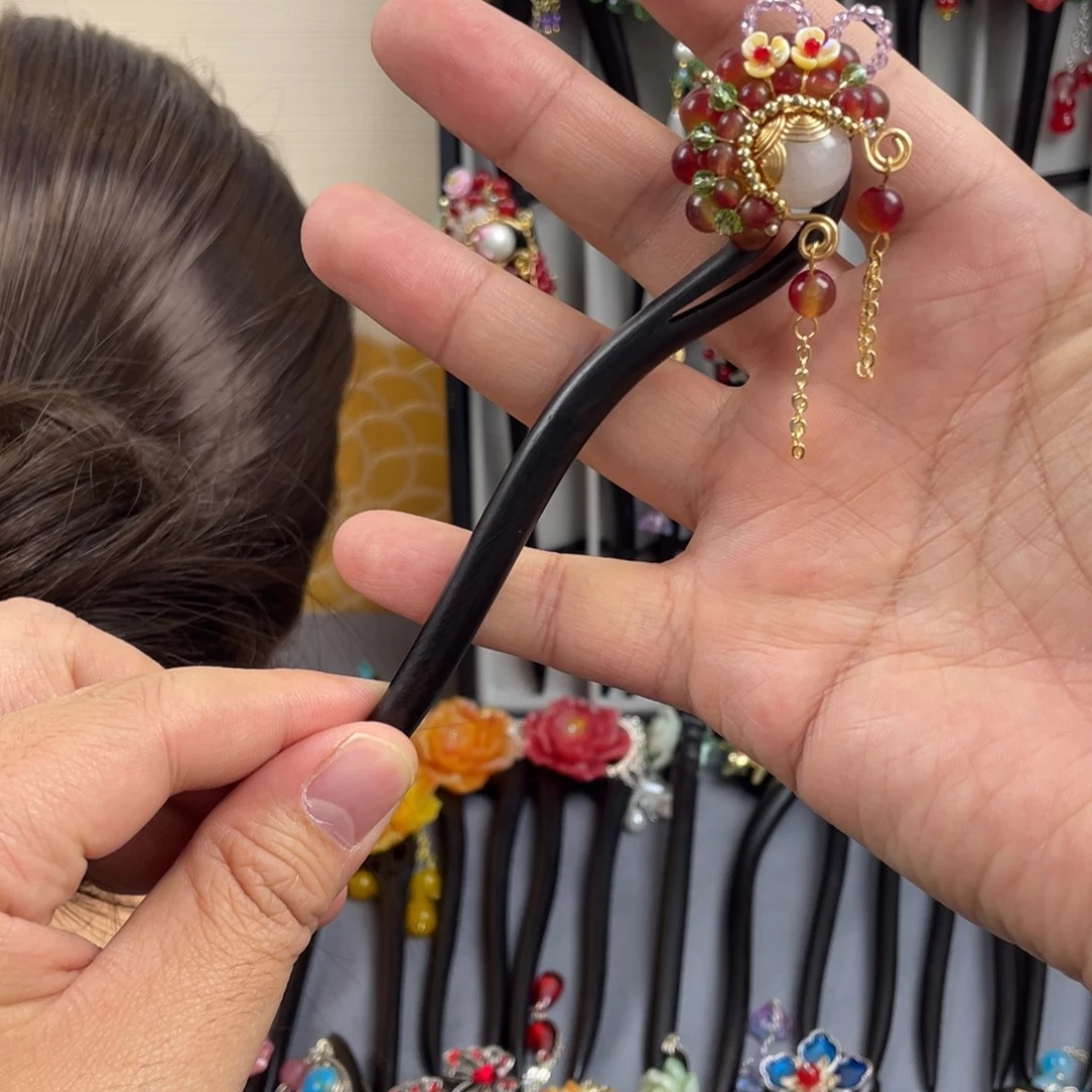 君***心木质非金属15厘米黑檀木单簪