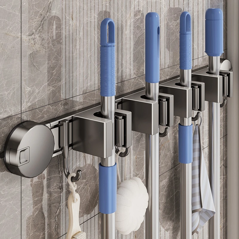 太空铝吸盘拖把架阳台壁挂式扫把收纳架子卫生间多功能一体拖把夹