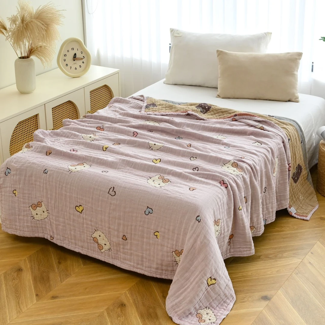 【爱心猫咪】200/230全棉4层水洗棉加厚毯床盖