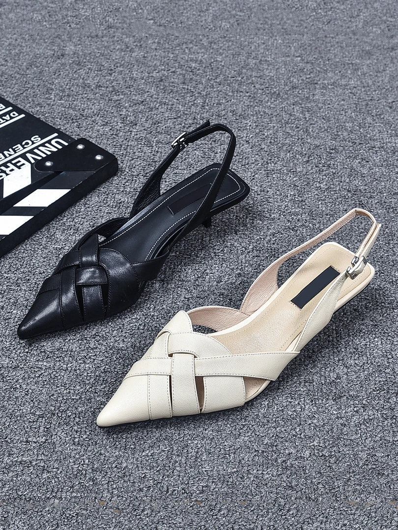 时装凉鞋女2025夏季新款中跟包头气质尖头小跟细跟编织罗马温柔风