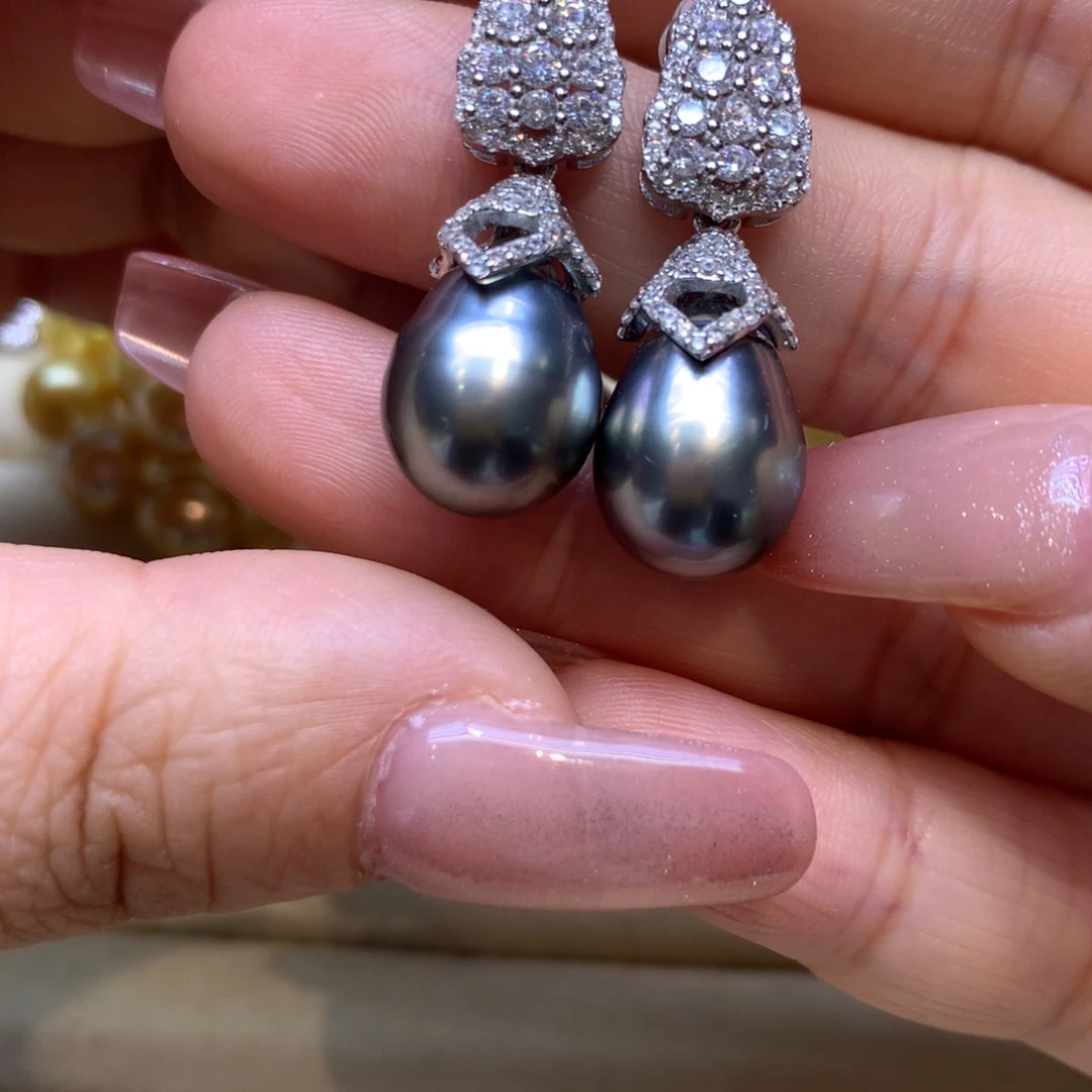 银S925镶嵌耳饰海水珍珠