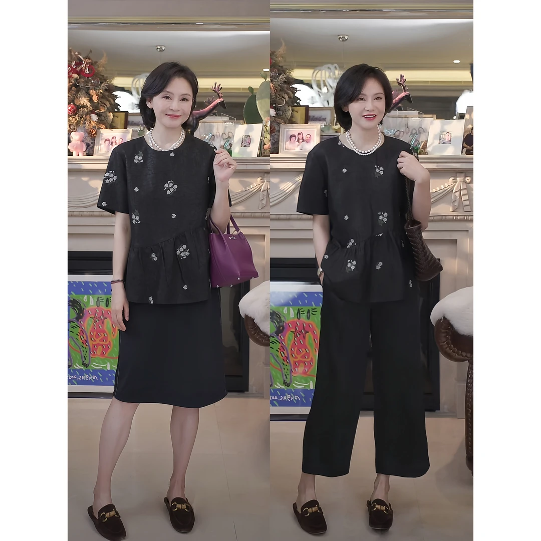 RuienCo. 晚香玉小衫 100桑蚕丝龟纹香云纱13万针十字绣花夏上衣