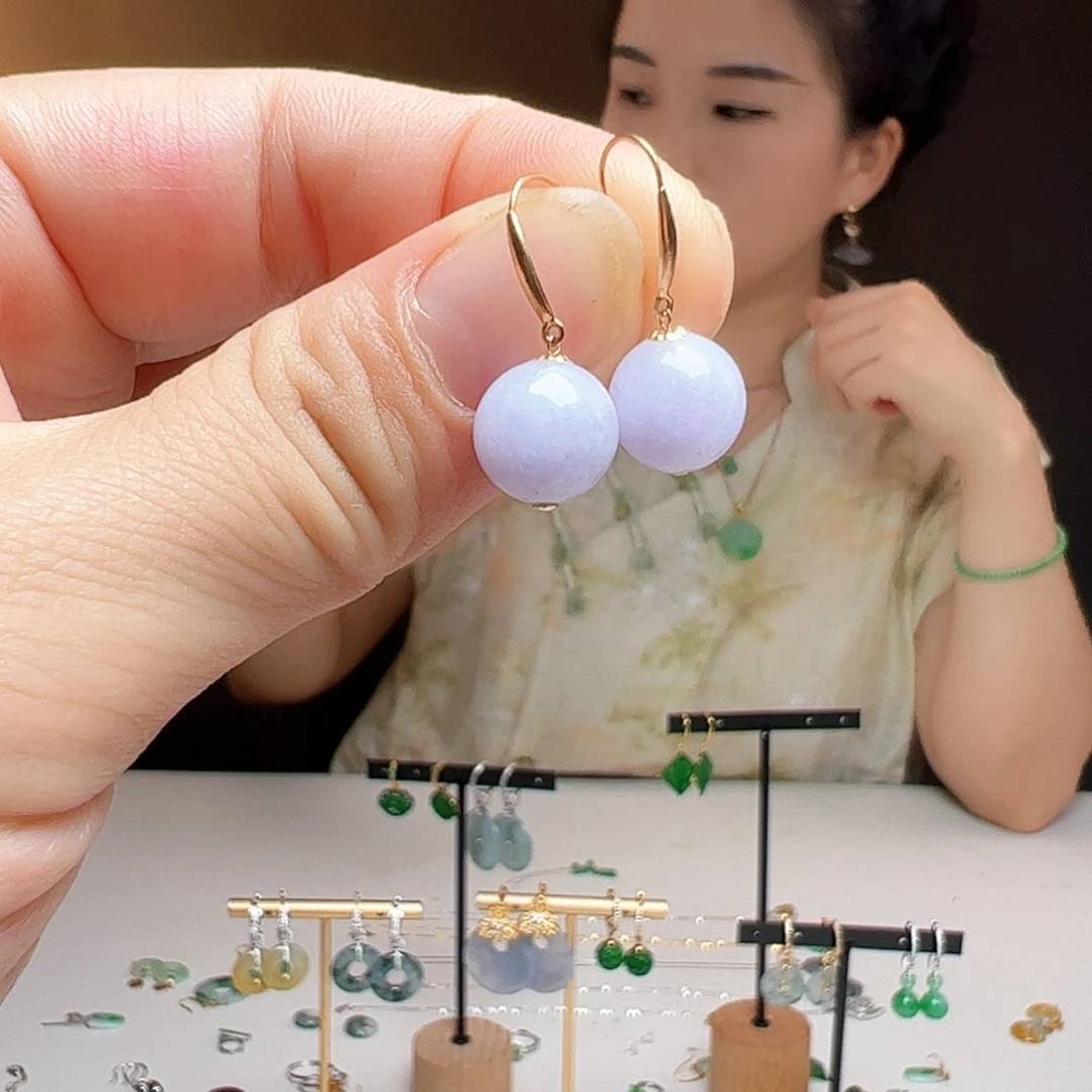 翡翠18K金镶嵌耳饰天然翡翠