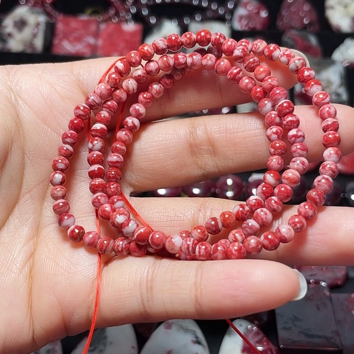 天然辰砂原石手链4mm17.7克