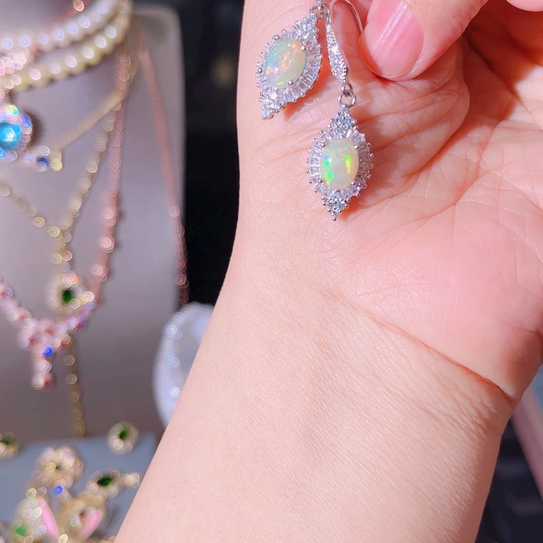 欧泊耳钉银S925镶嵌耳钉