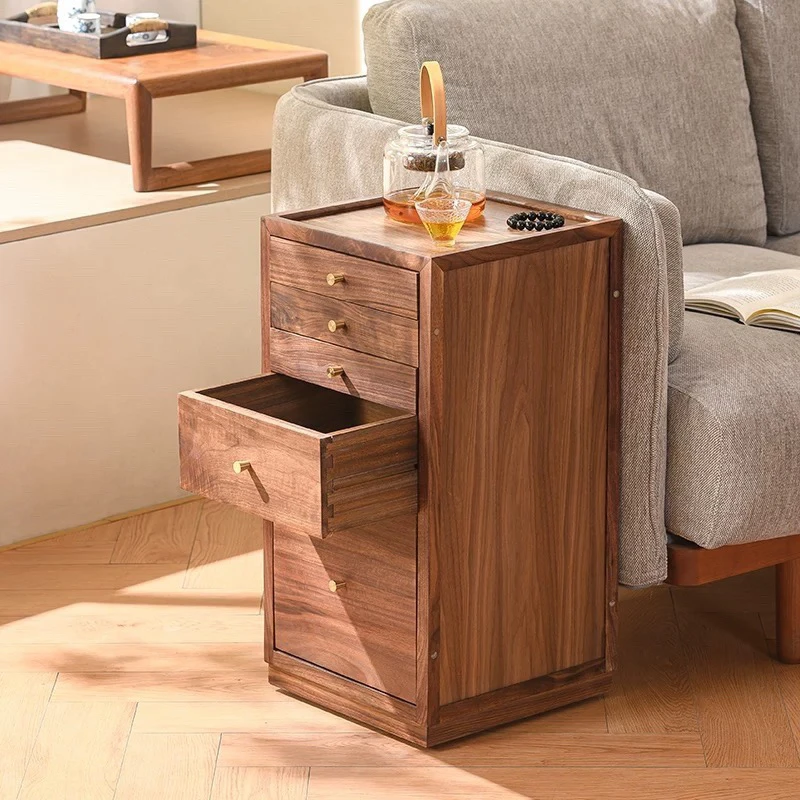 北美黑胡桃木五斗柜牙科柜可移动带万向轮多宝阁博古架33×33×64cm