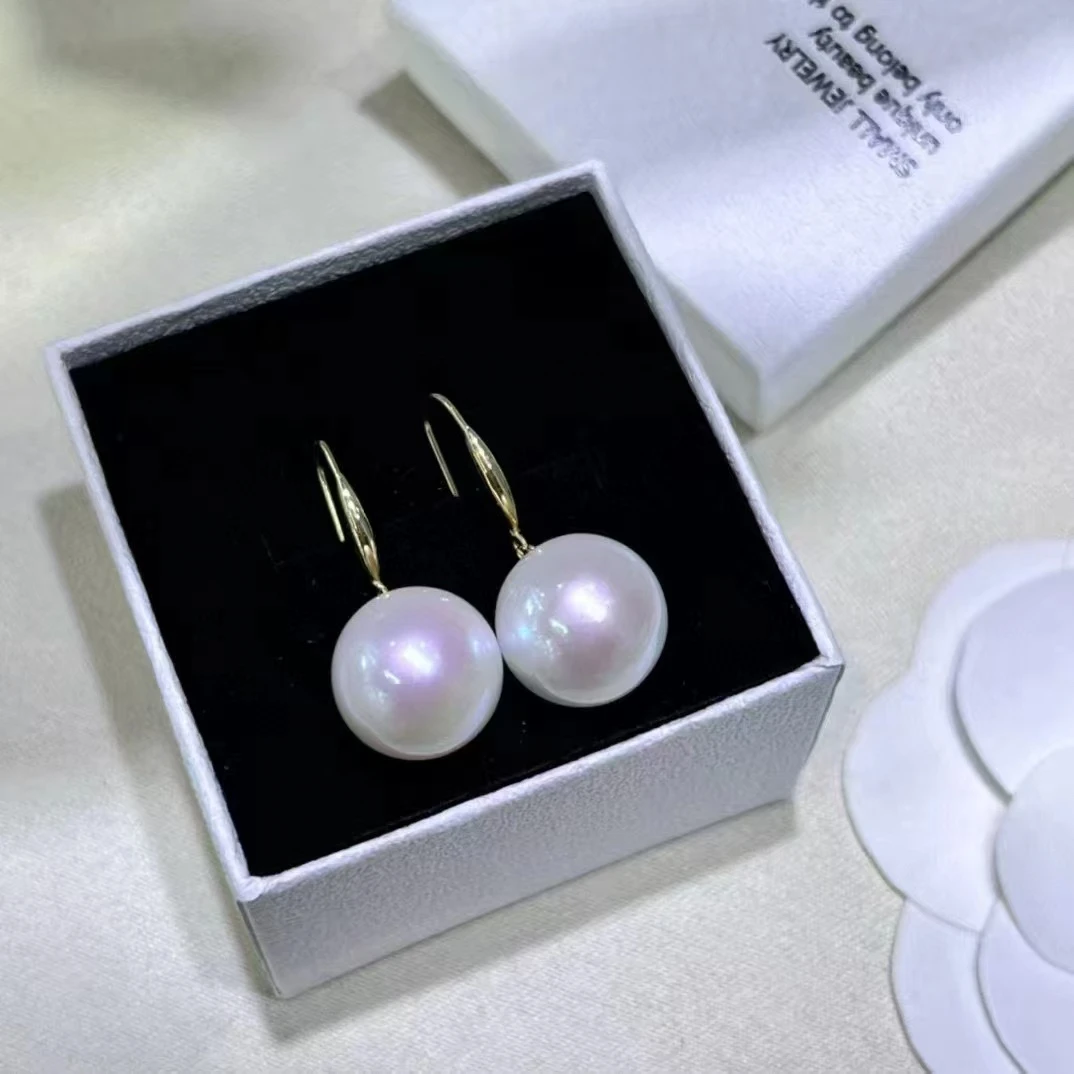 天然爱迪生大灯泡珍珠11-12mm正圆镜面强光表皮细腻细微瑕18k金钩