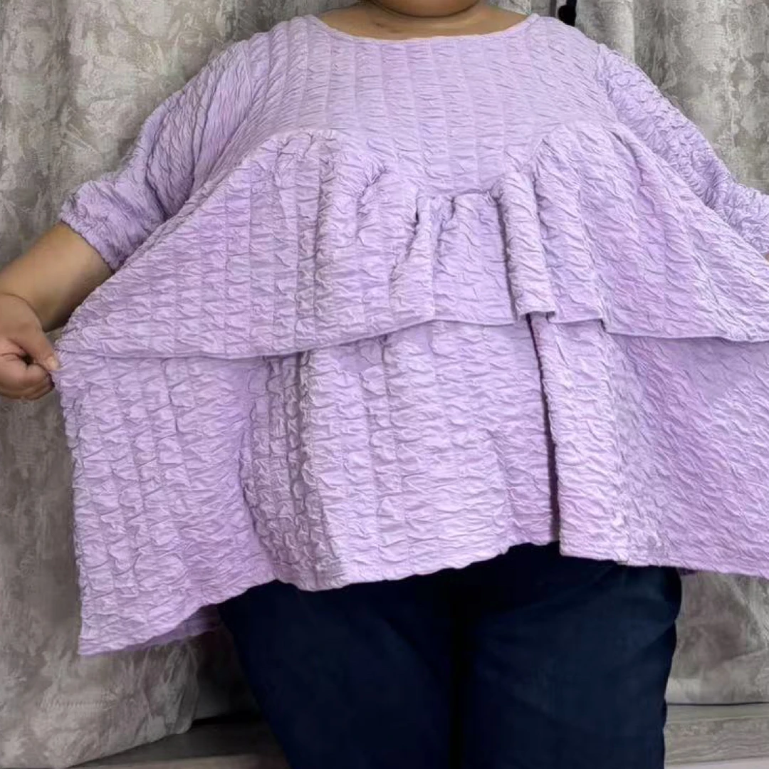 短袖防晒洋气Oversize风时尚圆领长袖T恤蕾丝荷叶边