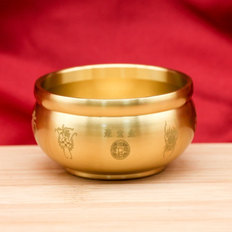 黄铜五路财神聚宝盆供奉香炉家用室内檀线供佛摆摊金属摆件