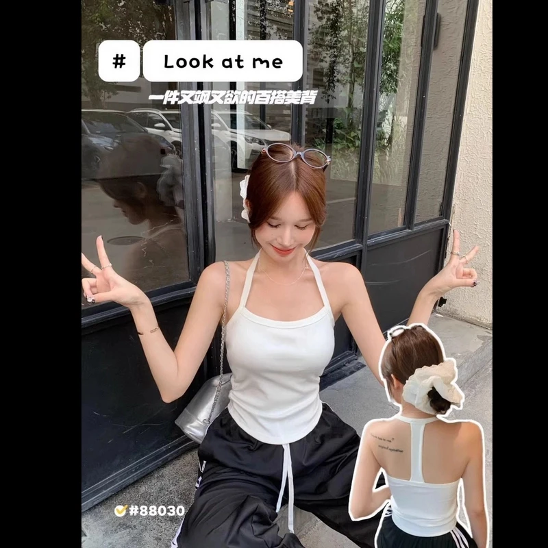 工字型挂脖小吊带背心女内搭美背文胸一体打底带胸垫抹胸露背上衣