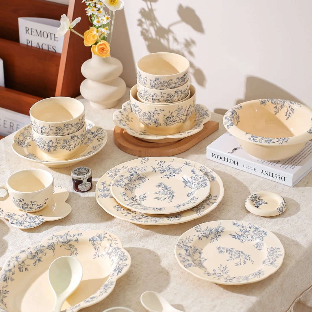 川岛屋复古花卉饭碗家用2025新款陶瓷汤碗面碗盘子高颜值法式餐具