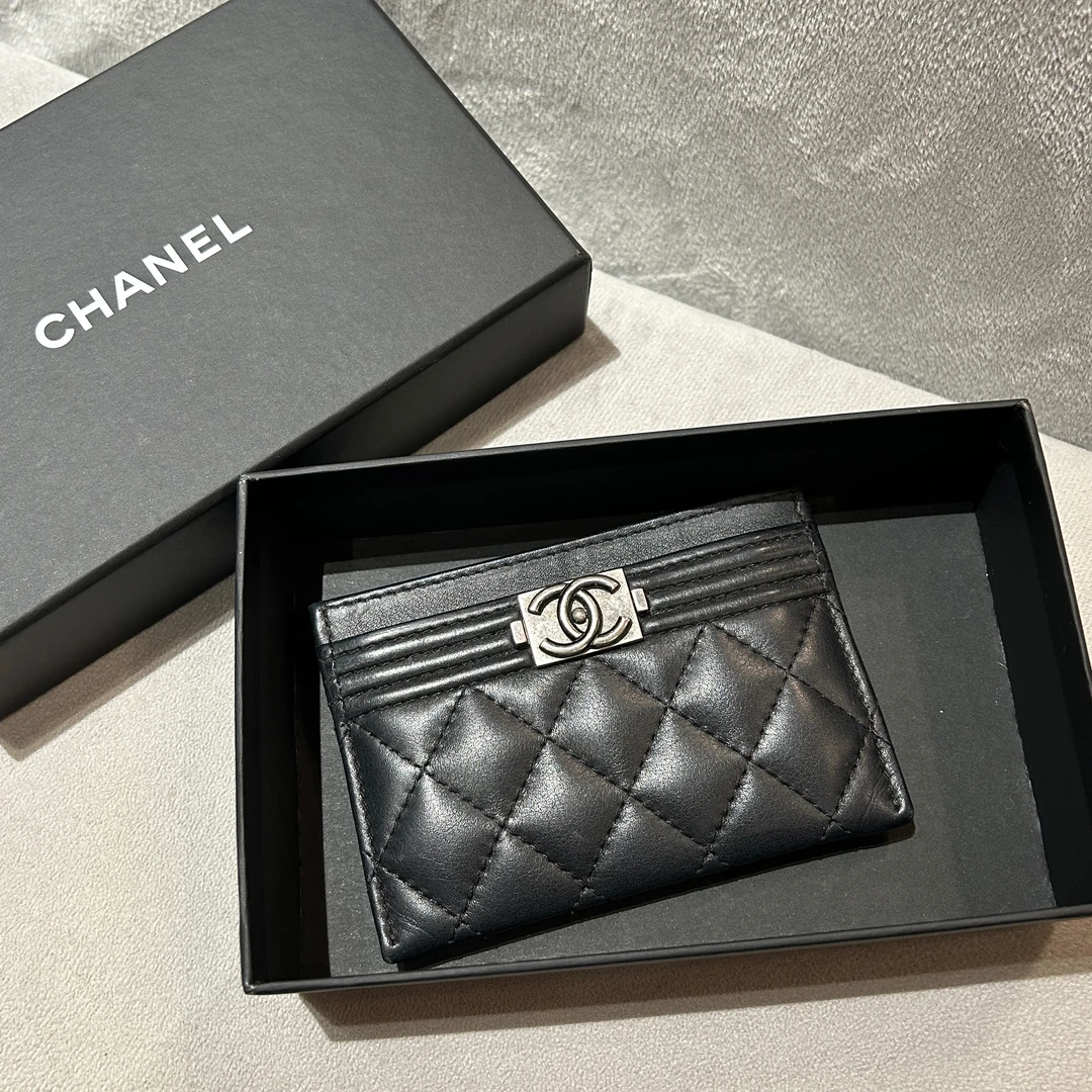 99新 Chanel/香奈儿 7姐专场/黑银羊leboy单片卡包 26开