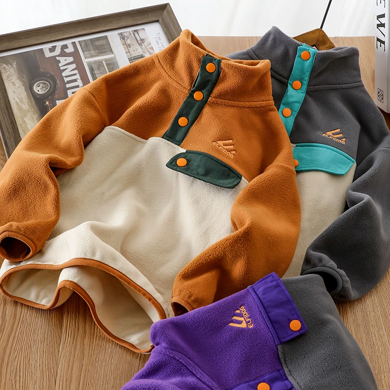 男童加绒卫衣2025新款儿童抓绒上衣中大童保暖加厚立领衣服帅气潮