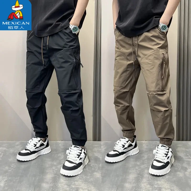 Mexican/稻草人潮流束脚休闲裤男士春秋款宽松小脚多口袋立体长裤